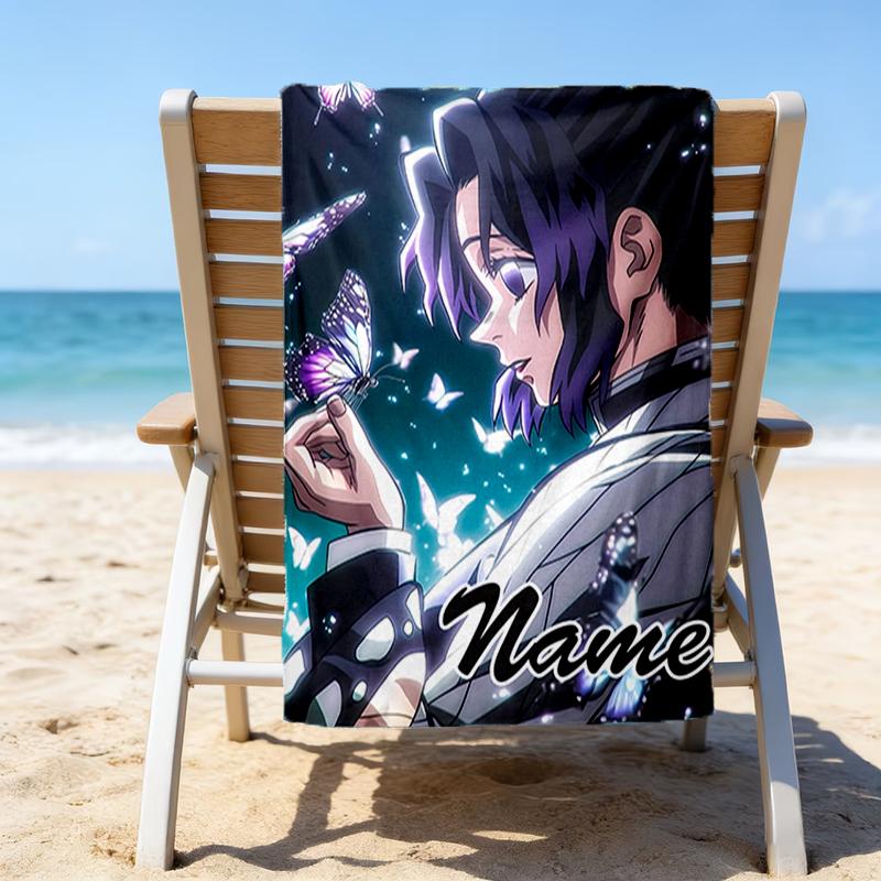 1pc Demon Slayer3 Beach Towel with Custom Name, Beach/Swimming/Bath/Picnic/Camping Towel, Suitable for Seaside Beaches