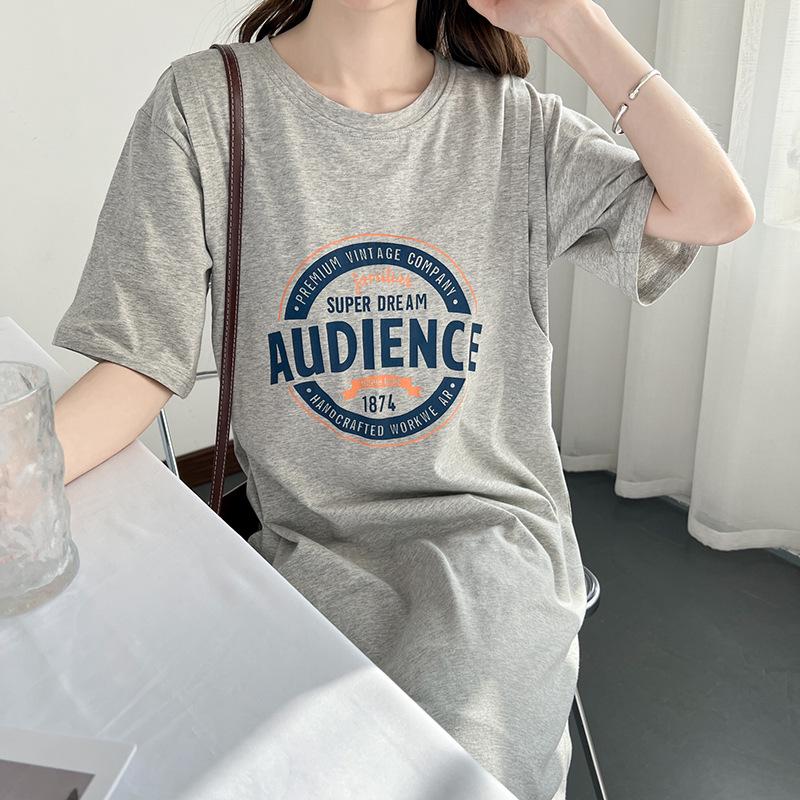 Платье для кормления грудью из чистого хлопка с коротким рукавом - Ночная сорочка средней длины для беременных/послеродовая для стильной мамы