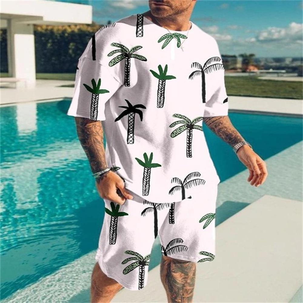 Fashion Hawaii Style Print T-Shirts Shorts Sets Men's Sportswear Oversized Short Sleeve T Shirt Pants Set Man Suits Clothing