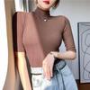 Модная повседневная белая футболка с коротким рукавом для женщин, летняя тонкая базовая футболка с коротким рукавом и высоким воротом, женские повседневные элегантные офисные женские футболки 24081