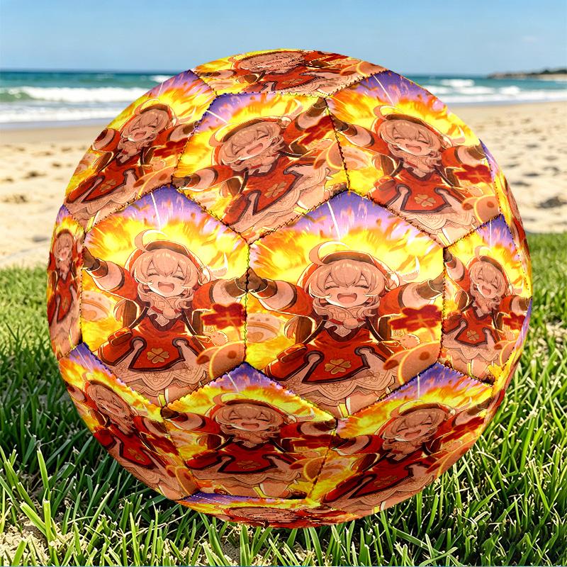 Genshin Impact Print Size 5 Soccer Ball, PU Wear Resistant Football for Match Training and Daily Practice, Birthday Gift for Soccer Fans