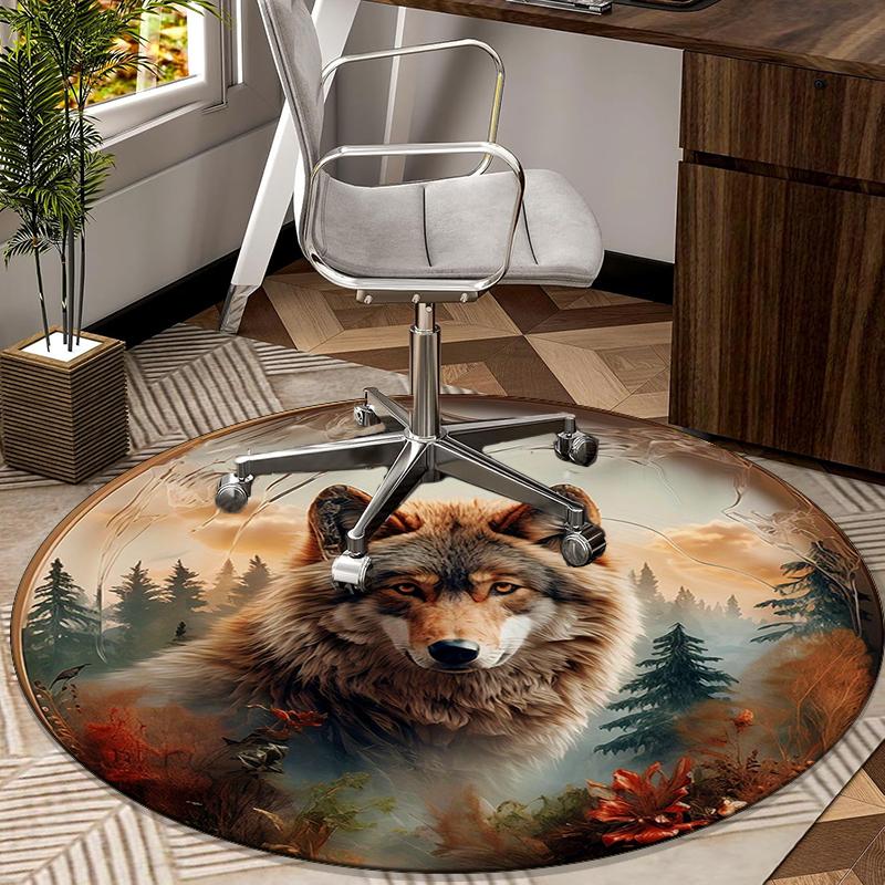 Wolf In The Forest round carpet Chair cushion Round Entryway Rug, Soft Round Rugs for Living Room, Bedroom, Circle Carpet decor gifts