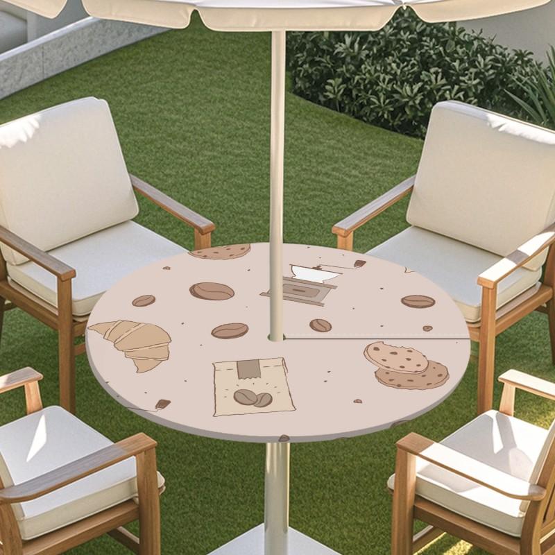 Outdoor Round Table Cover With Umbrella Hole Elastic Hem Waterproof Dustproof Patio Garden Tablecloth Caf Style Decor