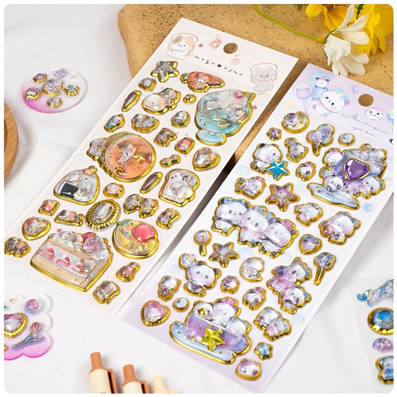 3D Panda Unicorn Cartoon Relief Crystal Sticker Children's Educational Handmade Reward Smooth-Surface Mobile Phone Decoration