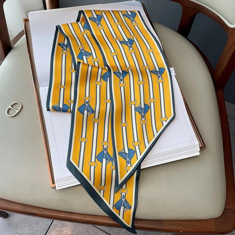 Luxury Long Silk Scarf Female Animal Horse Print Thin Narrow Scarf Bag Hair Band Ribbon Scarfs Women Neckerchief