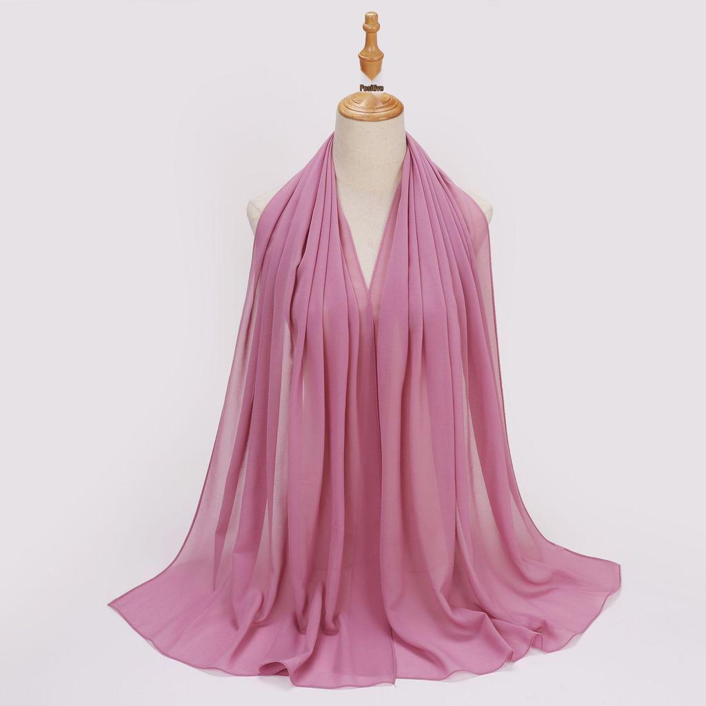 Этнический шифоновый хиджаб-шарф с жемчугом - Однотонный, Длинный стиль для Ближнего Востока и Африки