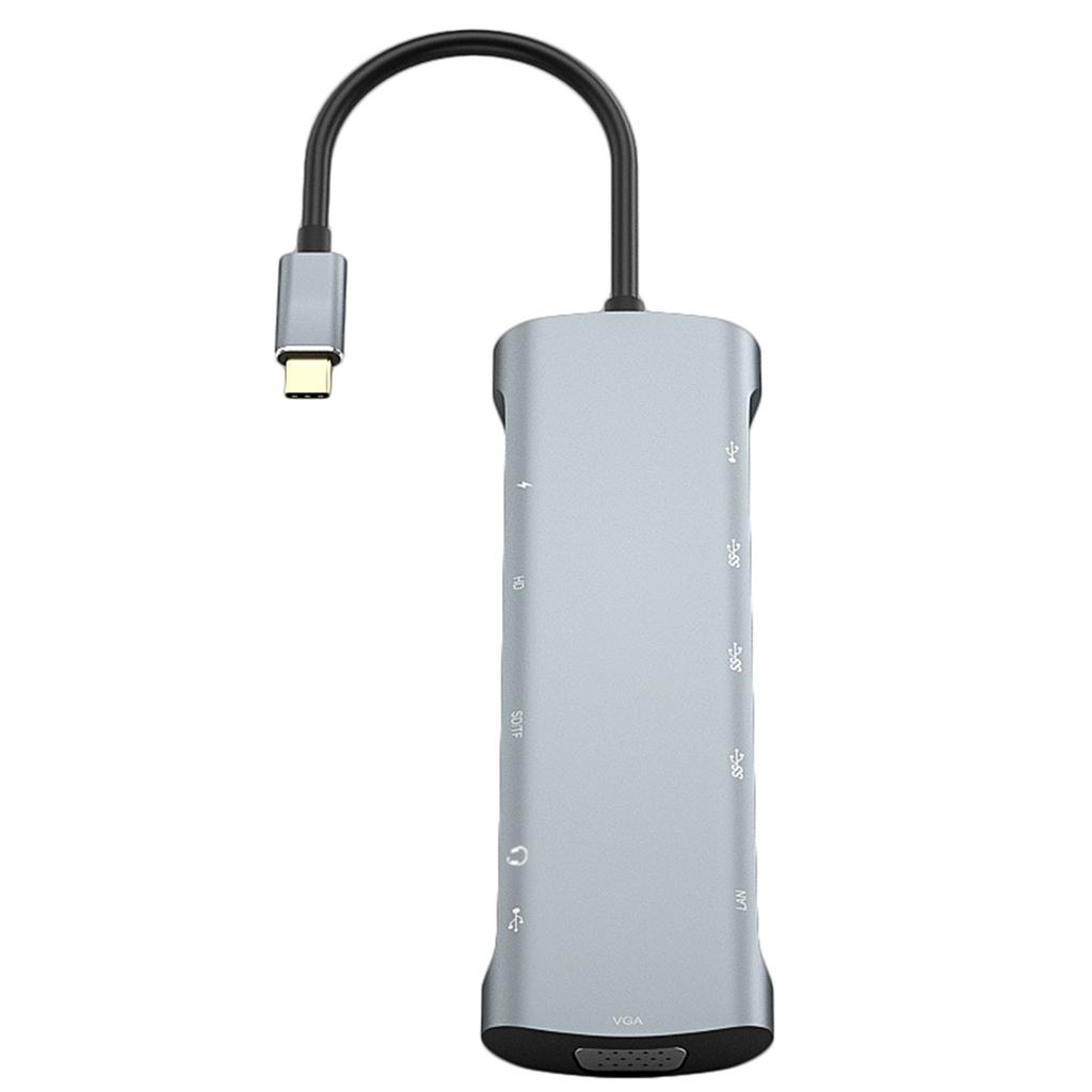 Док-станция-хаб 12-в-1 Type C к PD HD VGA USB3.0*3 USB2.0 RJ45 КАРДРИДЕР ДЛЯ КАРТ