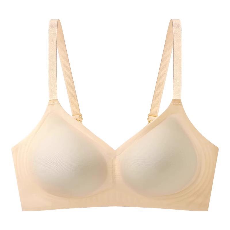 Traceless steel rim ice silk underwear women's thin summer big breasts show small gathering comfortable cool breathable beautiful back bra