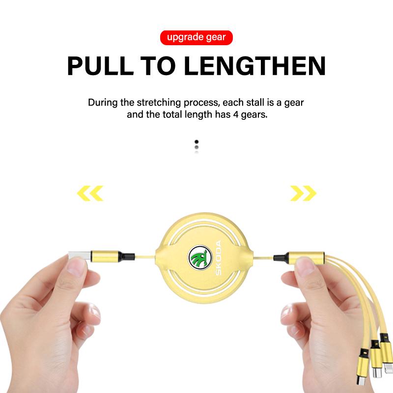 1 шт. Автомобильное телескопическое зарядное устройство три в одном для мобильного телефона для Skoda Octavia Superb Rapid Kodiaq Karoq Fabia Kamiq Roomster Citigo