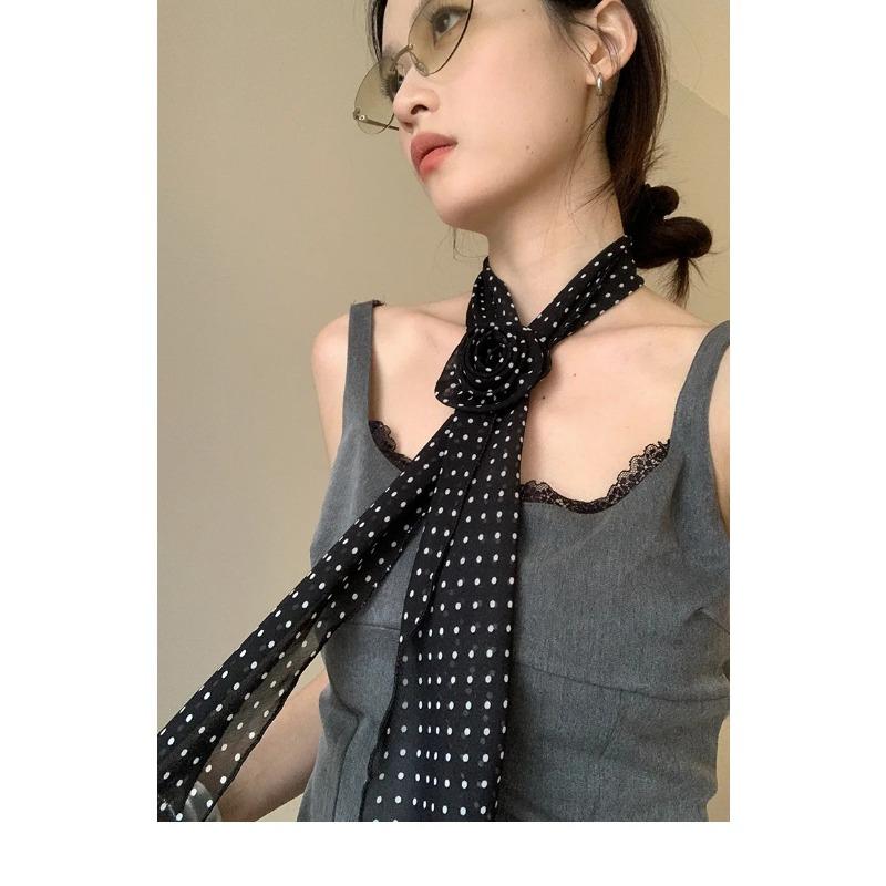 130*14cm Elegant Women Narrow Long Scarf DIY Tie Luxury Print Detachable Flower Headscarf Girls Fashion Ribbon Rose Neckerchief