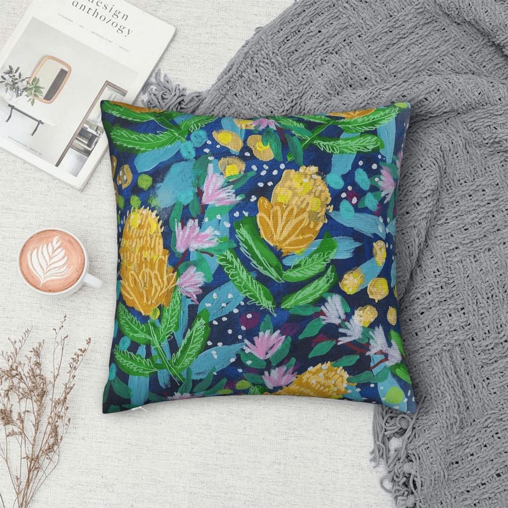 Midnight Banksia Pillowcase Polyester Linen Velvet Creative Zip Decor Pillow Case Sofa Cushion Cover