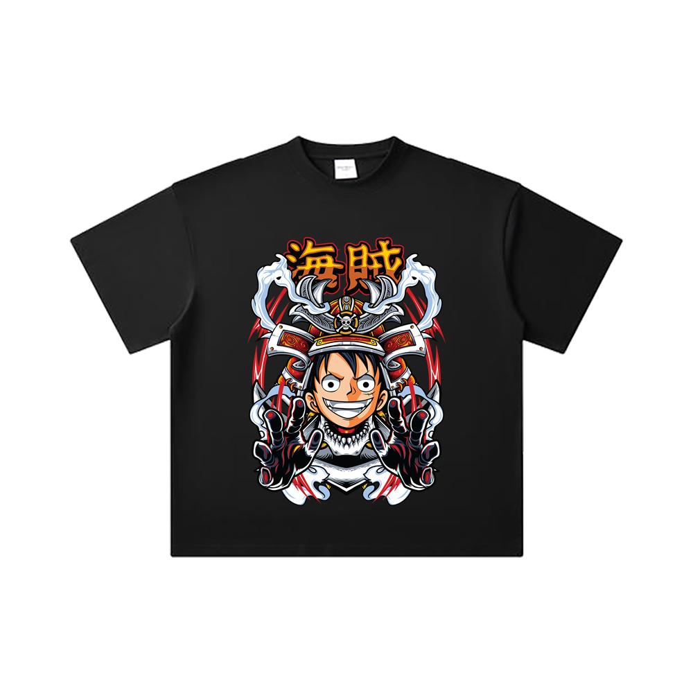260 GSM Double Yarn 32 Count 100% Cotton One Piece V70 Luffy Samurai Print Unisex Heavy Cotton T Shirt