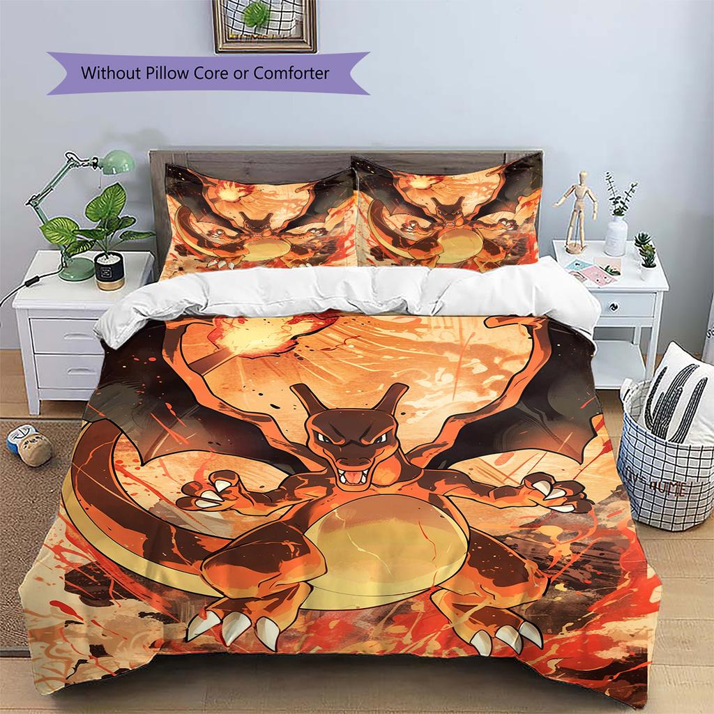 Charmander Pokemon Bedding Set, Fire Type Anime Character Bedroom Decoration, Stylish Home Gift Choice.chl