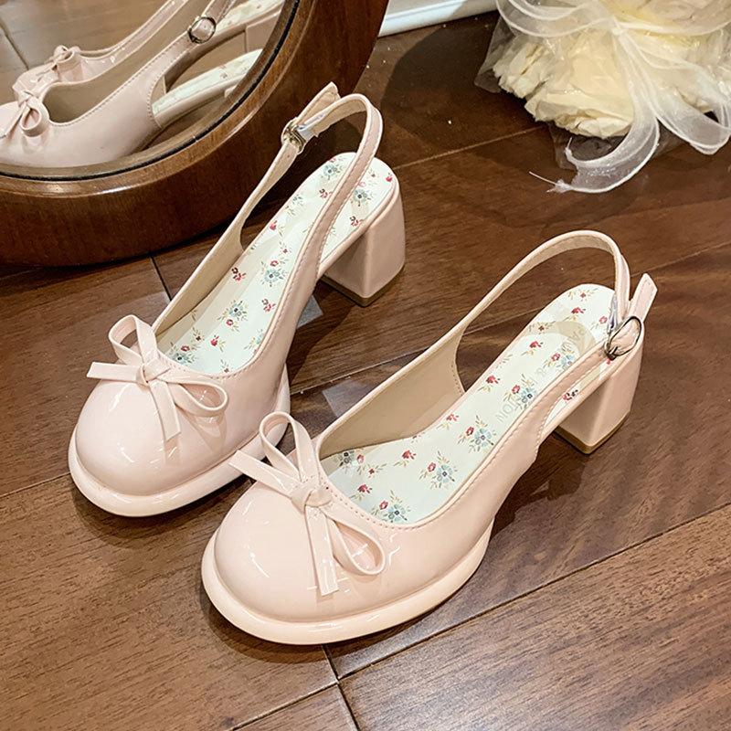 Fashion Comemore Bow Women Heeled Sandals Platform Loafers Shoes Woman Slingback 2025 Dress Shallow Summer Pumps Soft Leather Sandalias
