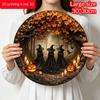 Три ведьмы вид со спины Осенний лес Металлическое настенное искусство 7,87x7,87 / 11,81x11,81 дюйма Круглый алюминиевый знак для дома Хэллоуин Осенний настенный декор