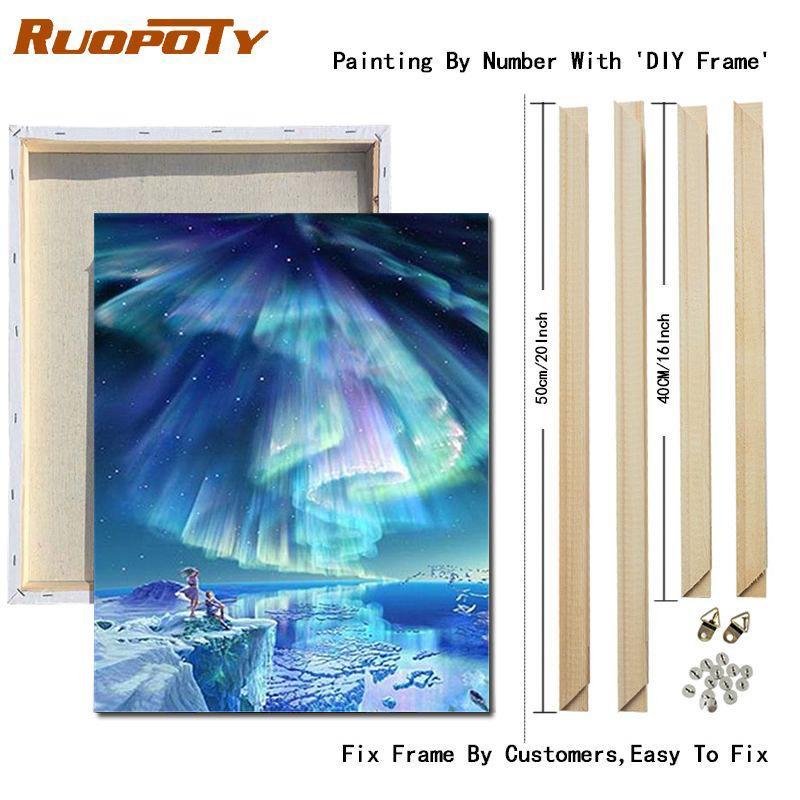 RUOPOTY Frame Picture Diy Painting By Numbers For Adults Green Aurora Landscape Canvas By Numbers For Home Decors Artwork