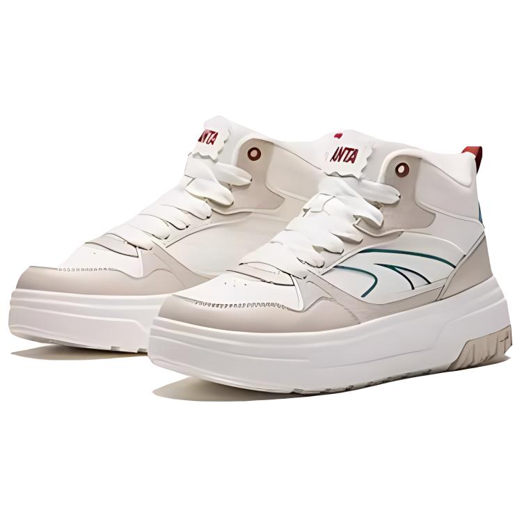 New Anta Sponge Cake Anti-Slip Wear-Resistant High-Top Skateboard Shoes Women's White Beige Green 922448907-2