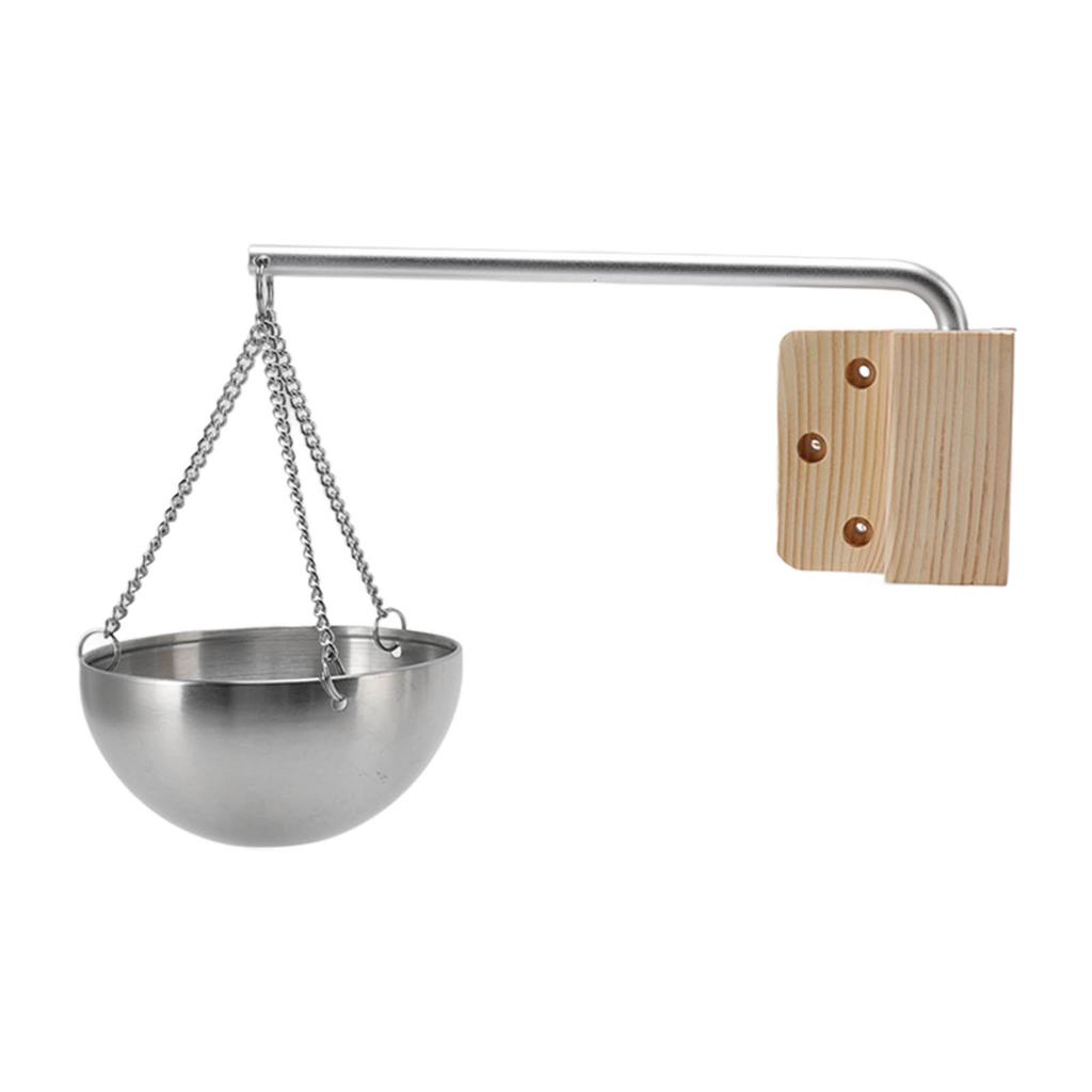 Sauna Bowl Stainless Steel Hanging Aromatherapy Oil Cup with Wooden Block for Sauna Room S 12cm