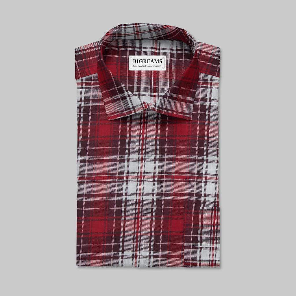 Bigreams Unstitched Cotton Christmas Tartan Check Shirt Fabric For Men's (58" Inch Width)