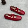 Casual Genuine Leather Single Shoes Spring and Summer Square Toe Flat Soft Cowhide Mary Jane Women's Shoes