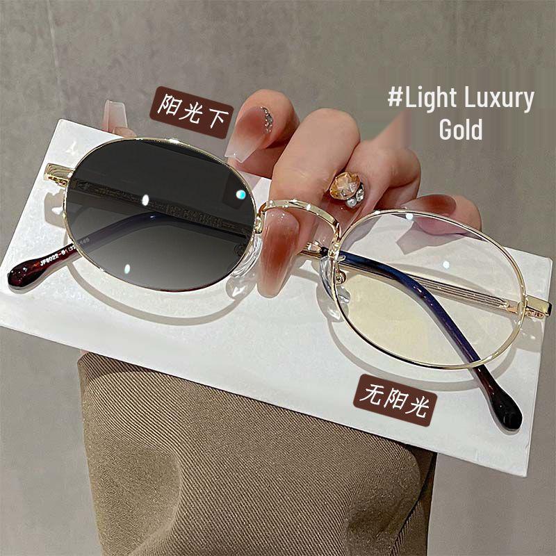 Овальная серебристая маленькая оправа, фотохромные очки от синего света для близорукости, совместимые с рецептом, литературный дизайн для простого лица