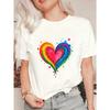 Oversize Women's Short-Sleeve T-Shirt with Rainbow Brushstroke Heart and Colorful Ink Spot Print