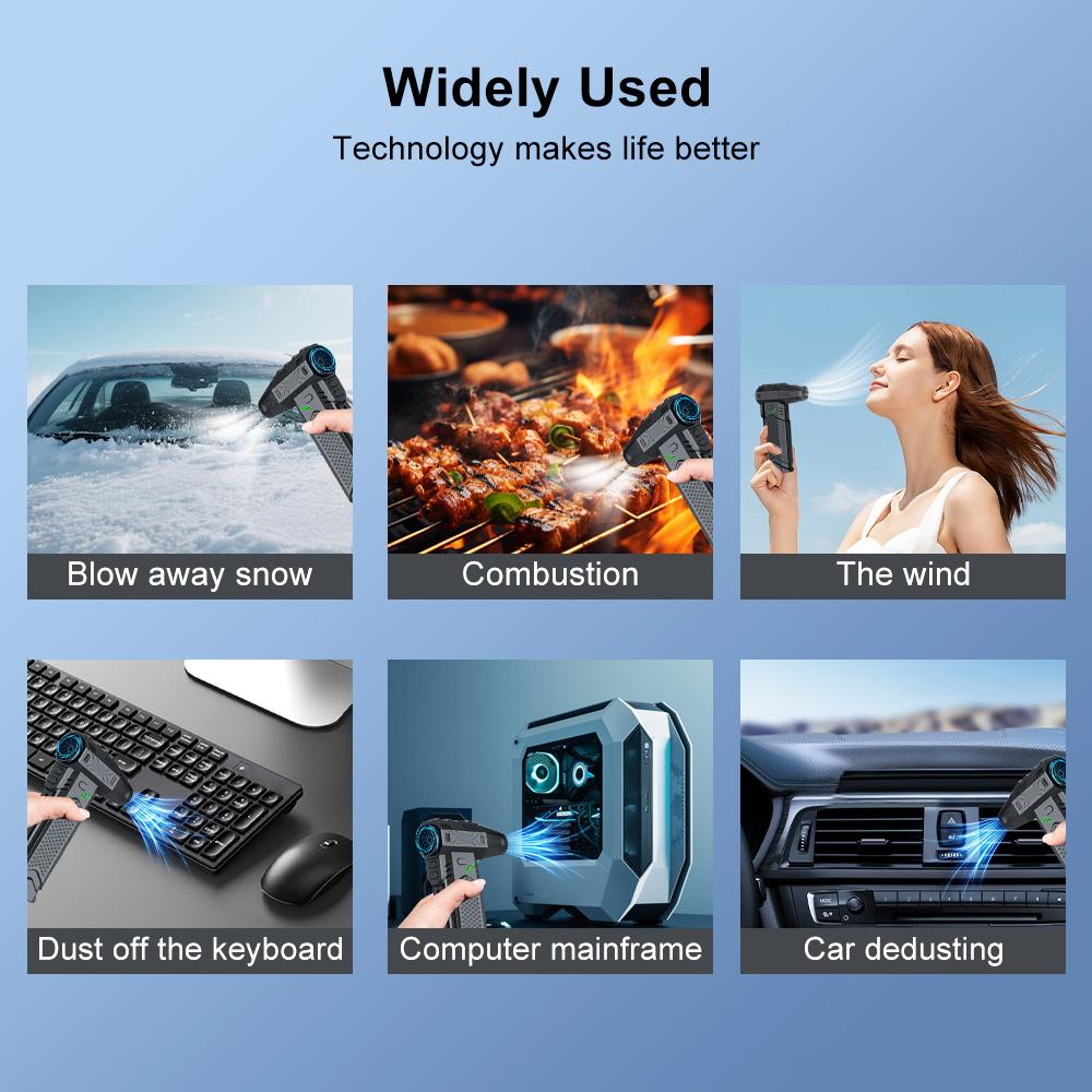 Электрический воздуходув 400000 об/мин Мощный вентилятор Выдув и всасывание 2 в 1 Портативный турбо-вентилятор Выдув снега Чистящий воздуходув Инструмент B002 Зарядка Type-C