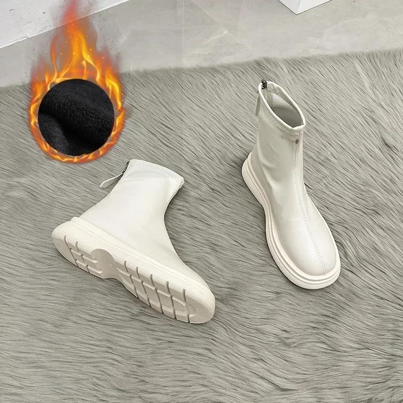 Fashion 2024 Women Long Boots Thick Sole Ladies Zipper Knight Flats Heel Boots Fashion Knee-high Boots Keep Warm Plush Winter Shoes