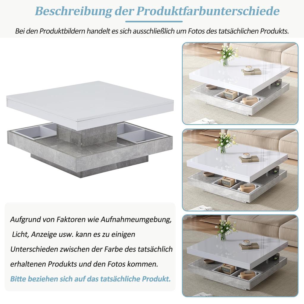 Квадратный вращающийся современный журнальный столик со скрытым отделением для хранения, креативный диванный столик, кофейный столик, центральный столик для дома, офиса, белый и мраморный