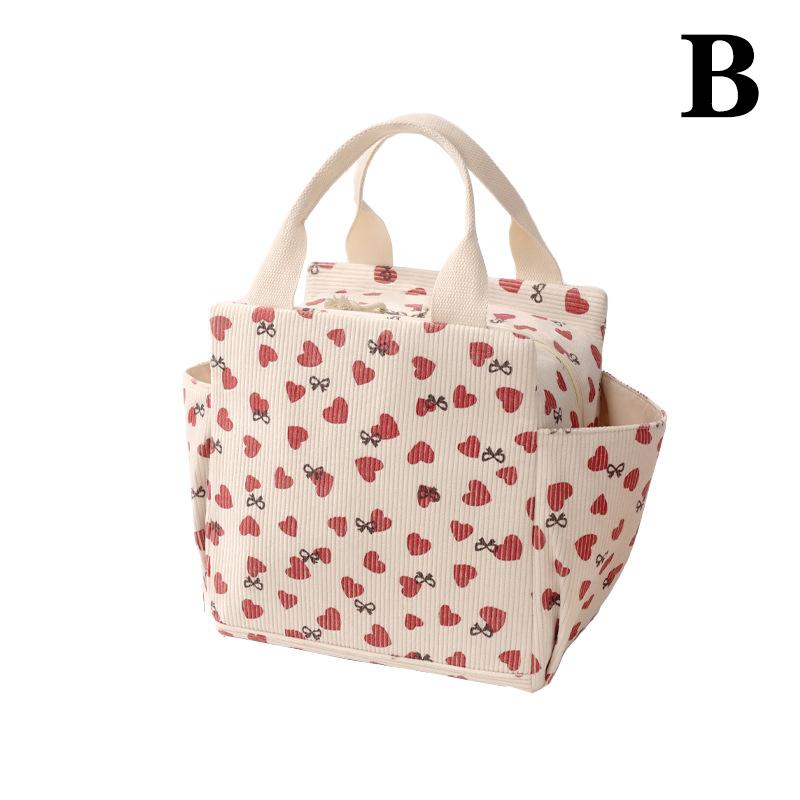 Corduroy Lunch Bag Thermal Insulation Lunch Box Storage Handbag Multifunctional Kids School Lunch Bag Picnic Food Pouch