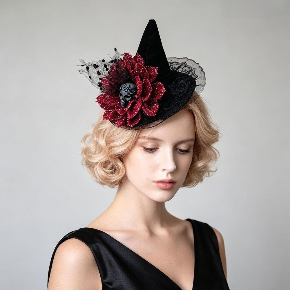 Mesh Halloween Hair Clip Flower Witch Hairpins Headpiece Witch Hat Hair Clip  Costume Party
