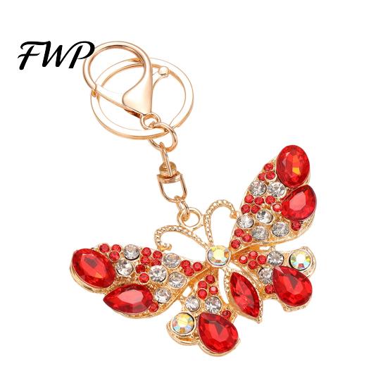 Alloy Keychain Pendant Sparkling Rhinestones Butterfly Design Key Chain with Lobster Clasp Backpacks Car Bags Decorative Accessory Retro Style