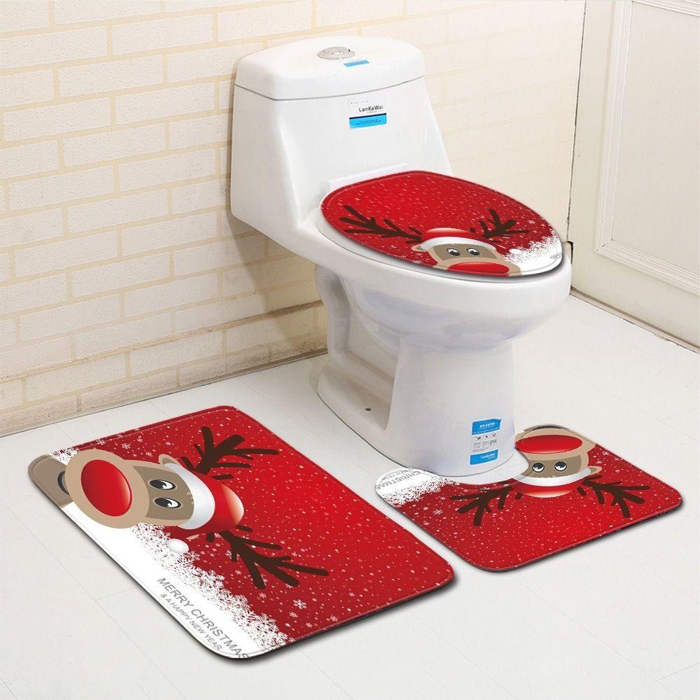 Non-Slip Backing Toilet Floor Mat U-Shaped Design Bath Mat Set Bathroom Rug Set  Bathroom Use