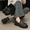 Platform Loafers Women's One-pedal 2025 New Autumn and Winter Black Versatile Jk Shoes Retro British Style Small Leather Shoes