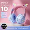 Gradient Wireless Headphones RGB Cute Cat Ear Bluetooth Earphones with Microphone Stereo Music Game Earphone Girls Kids Gifts