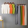 2025 Women Summer Knit 2 Piece Outfits Solid Sleeveless Split Tank Tops Knitted High Waist Wide Leg Pants Set Loungewear Gray