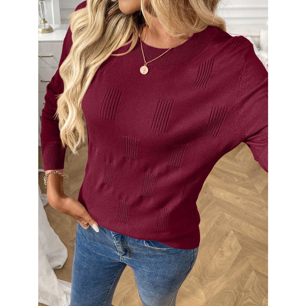 Autumn and Winter Solid Color Round Neck Pullover Knitted Base Sweaters with Scratch Marks Long Sleeved Women's Sweaters