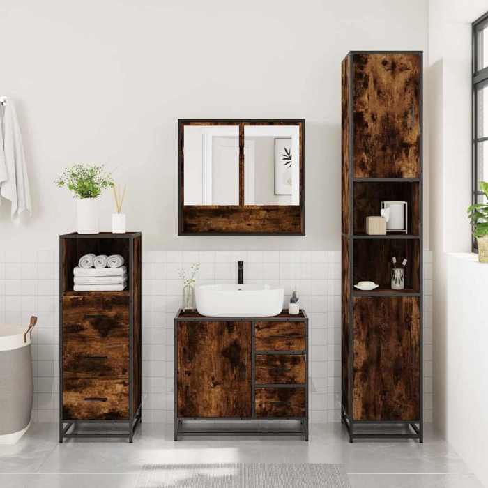 VidaXL Bathroom Furniture Set 3 Pcs Smoked Oak, Bathroom Cabinet, Toilet Storage Cabinet, 3301047