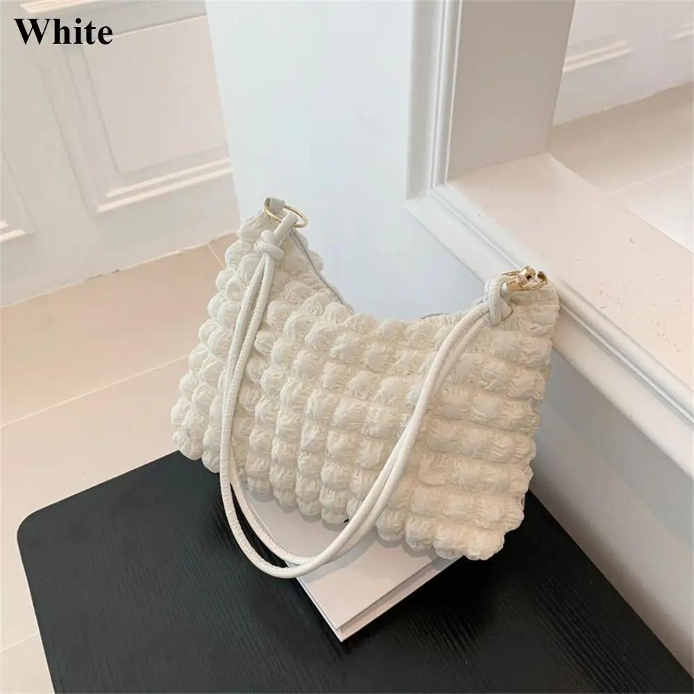 New Canvas Wrinkle Bag for Women Shoulder Bags Pleated Bubbles Handbags Padded Casual Underarm Quilted Bag Tote