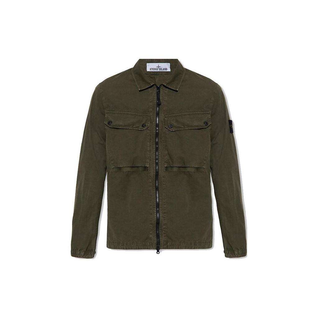 STONE ISLAND FW23 Organic Cotton Washed Vintage Solid Logo Double Pocket Collar Long Sleeve Shirt Jacket Men Jackets Olive-Green 7915102WN-V0158