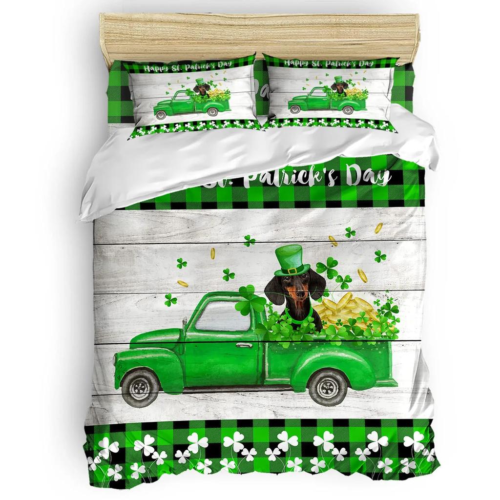 St. Patrick'S Day King Queen Bedding Set Lucky Shamrocks Duvet Cover Irish Clover Celebration Day Party Polyester Quilt Cover