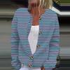 Women's Fashion Casual  Long Sleeve Striped Print Cardigan Jacket Coat