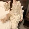 Wind Cute Bear Cardigan Pajamas Women'S Spring And Autumn Skin-Friendly And Comfortable Loungewear Long-Sleeved Set