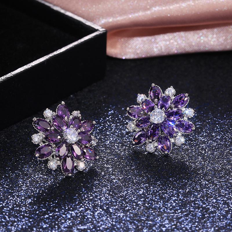 Luxury Sunflower Double-Layer Zircon Women's Stud Earrings - Fashionable Copper Jewelry Accessories