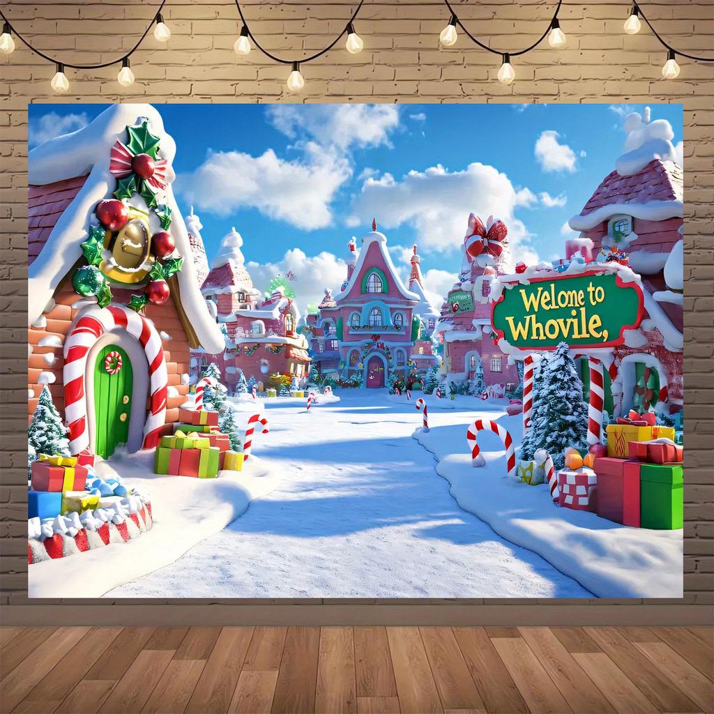 1 плоская 2D деталь декора Рождественской деревни Whoville, полиэстеровый фон, подходит для праздничного оформления вечеринки