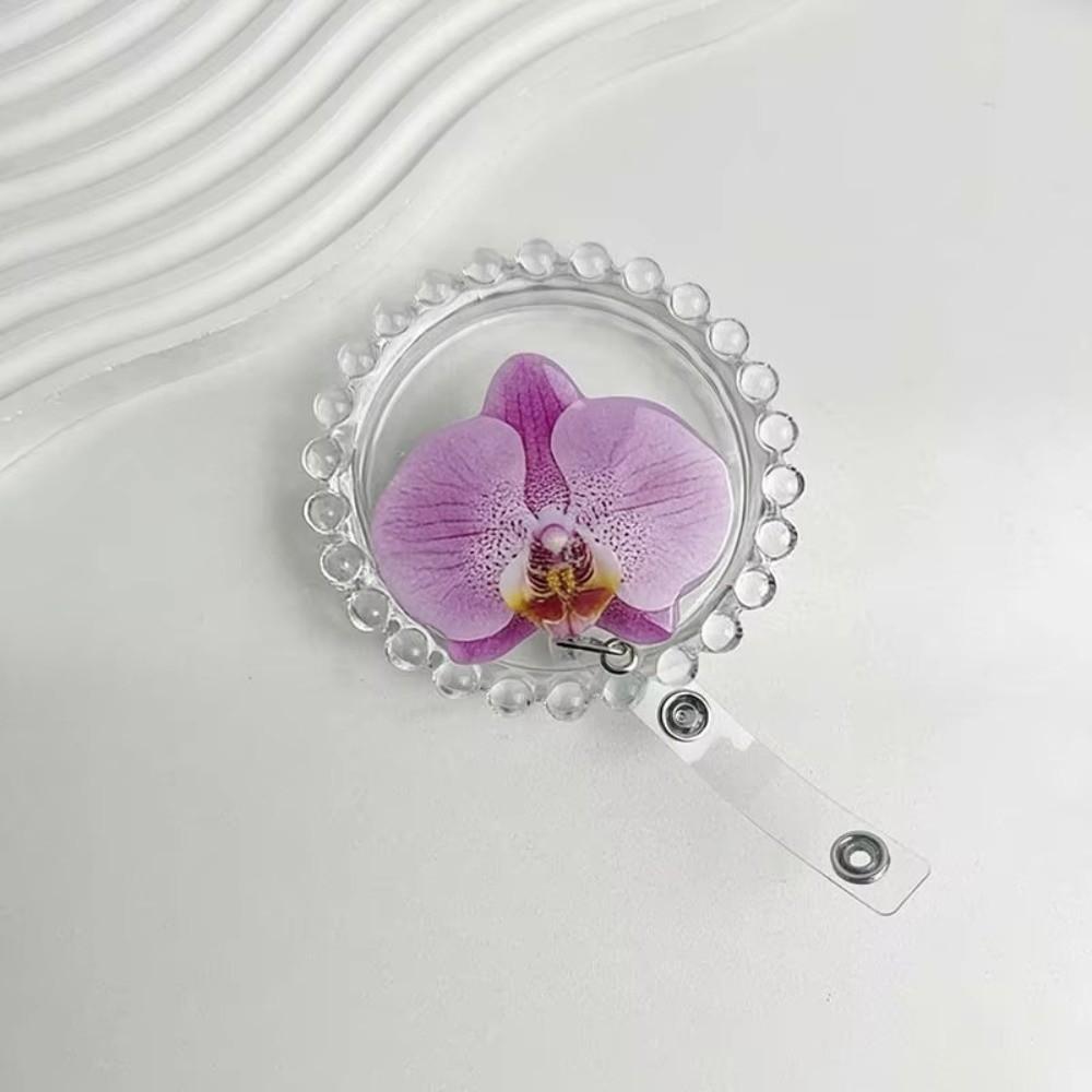 Acrylic Resin ID Card Badge Holder Clip Orchid Design Orchid ID Badge For Women