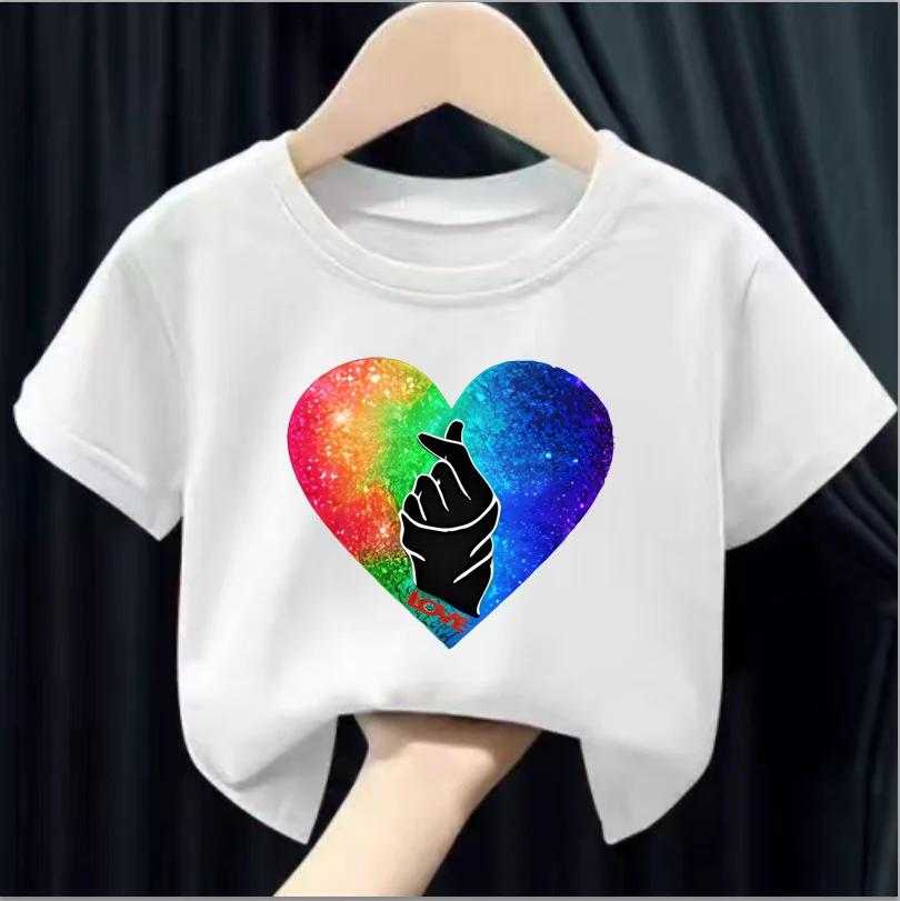 Children Short Sleeve Tops Funny Heart Shaped Design Tshirt Girls Spring Party Dresses Kid Lovely Tees Girl Clothes