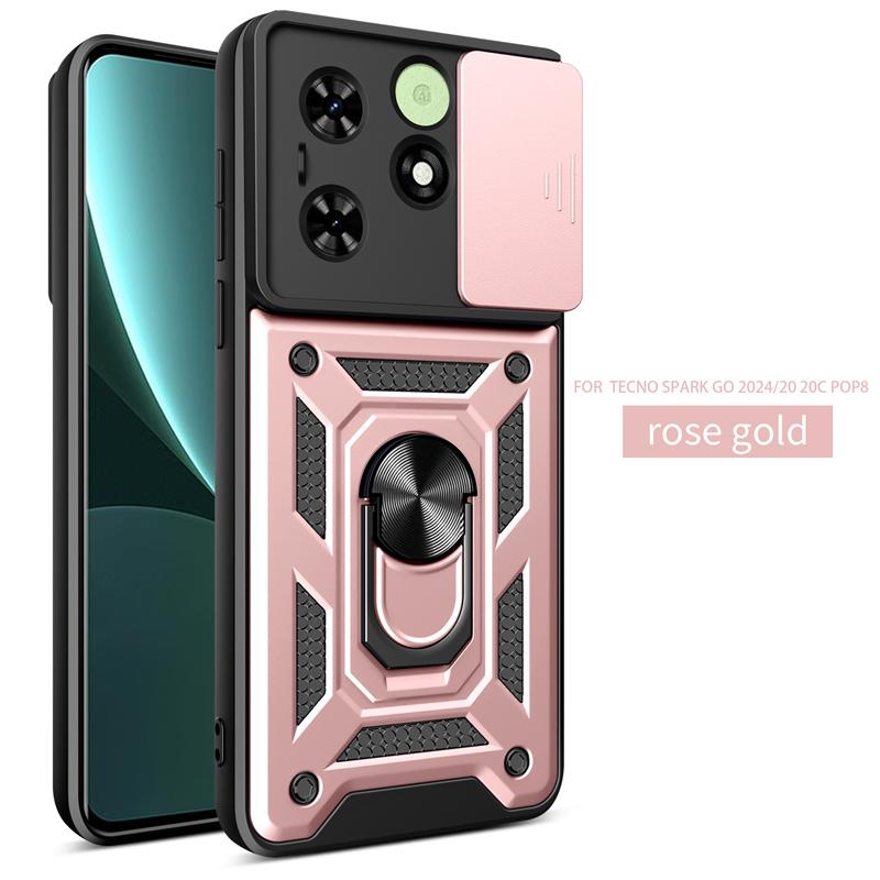 For Tecno Spark GO 2024 Case Slide Camera Protect Phone Cases For Tecno Spark 20 20C Pop 8 Magnetic Ring Stand Armor Back Cover