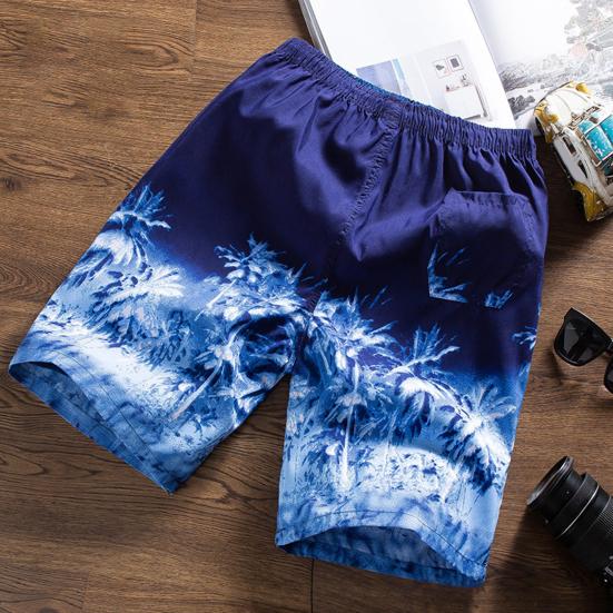 Cool Elastic Waist Deep Crotch Print Breathable Men Swimwear for Adult Trunks