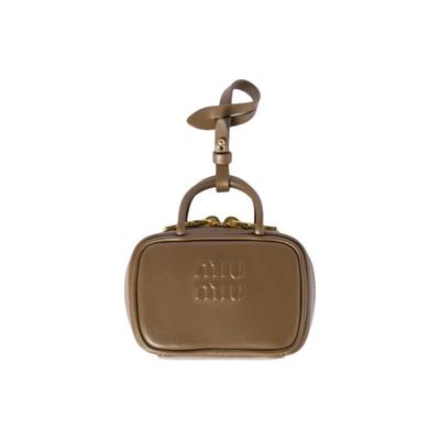 MIU MIU Miu Miu Подвеска-брелок для сумки, Кошелек для монет, Кожа теленка, Тисненый логотип, Застежка-молния, Женский, Регулярный, Тундра